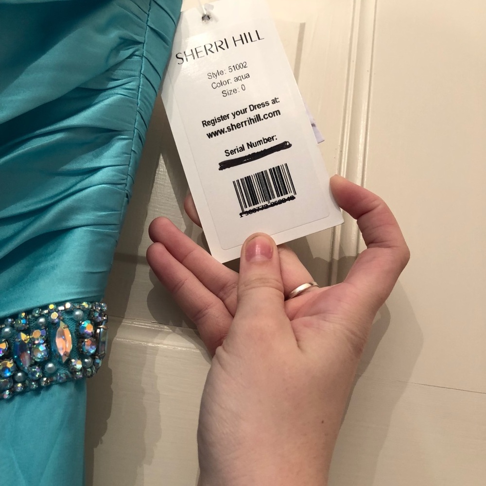 Sherri Hill aqua prom dress👗 size 0 - Picture 6 of 8
